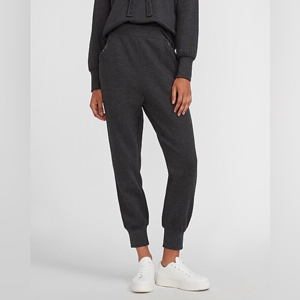Express Women’s Embellished Rhinestone Classic Cotton Fleece Lined Joggers Small